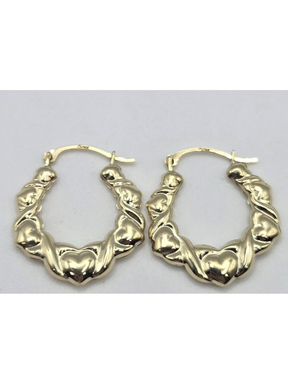 NEW 14K Gold Heart Hoop Earrings, 18.75mm, Love Hearts Yellow Gold Hoops, ITALY - Picture 3 of 9